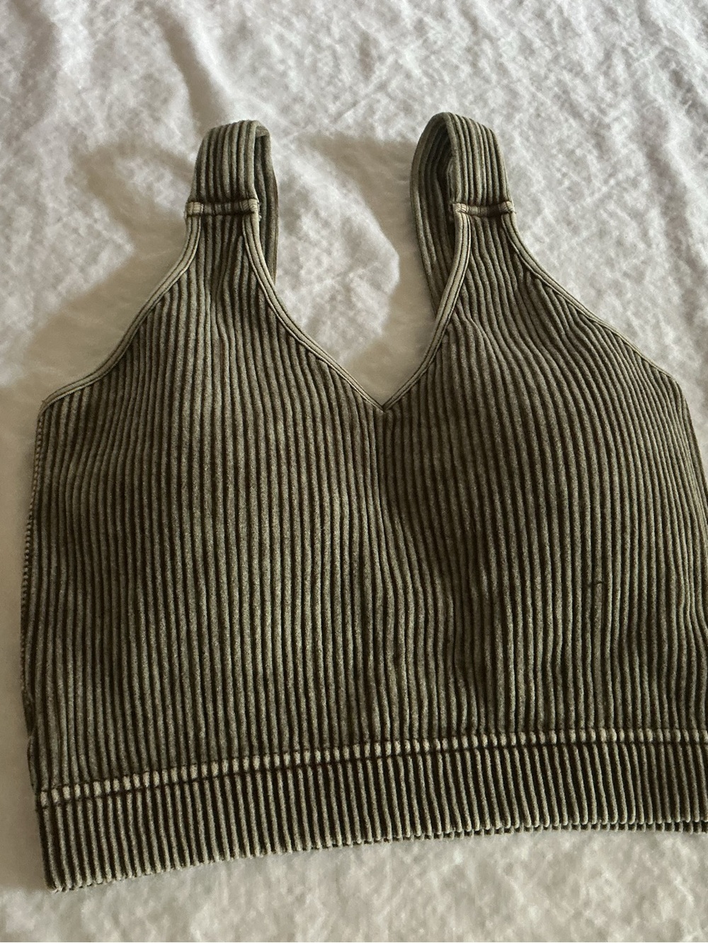 Zenana Ribbed Padded Bralette L/XL Olive Gray Seamless Stretch NWOT